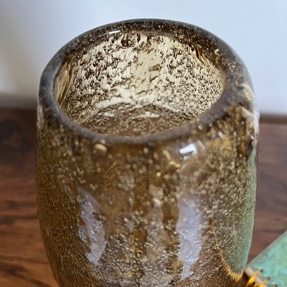 Murano Bubble Glass Vase Oval Shape Yellow Brown Color 10" Tall - Picture 11 of 14